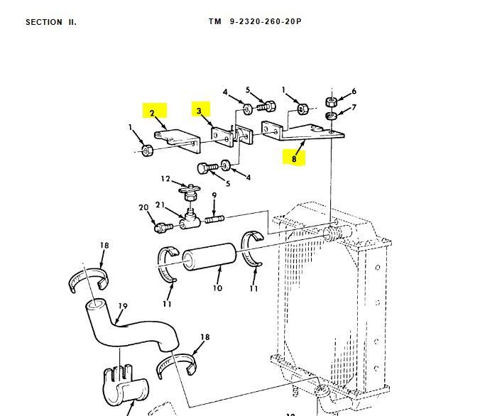 5T-2205 | 5T-2205  Radiator Top Angle Bracket Assembly M809 M931 Diag (1).JPG