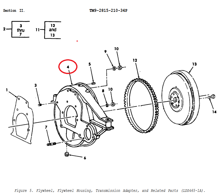 5T-2128  LDS465-1A Multi-Fuel Diesel Engine Flywheel Bell Housing M54A2