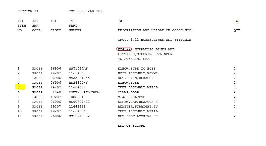 5T-2086 | 5T-2086 Power Steering Pump to Steering Gear Metal Hydraulic Lines M809 M939A1 M939A2 Dia 2.JPG