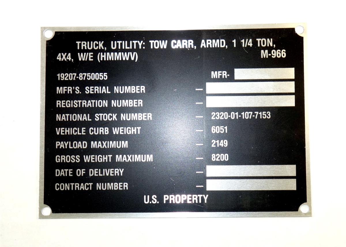 DT-428 | 9905-01-185-3134 Decal Dataplate M966 for HMMWV NOS (3).JPG