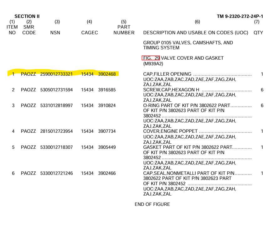 9M-1934 | 9M-1934 Fill Cap Valve Cover Cummins 8.3L 6CTA Turbo Diesel Engine M939A2 diagram.png