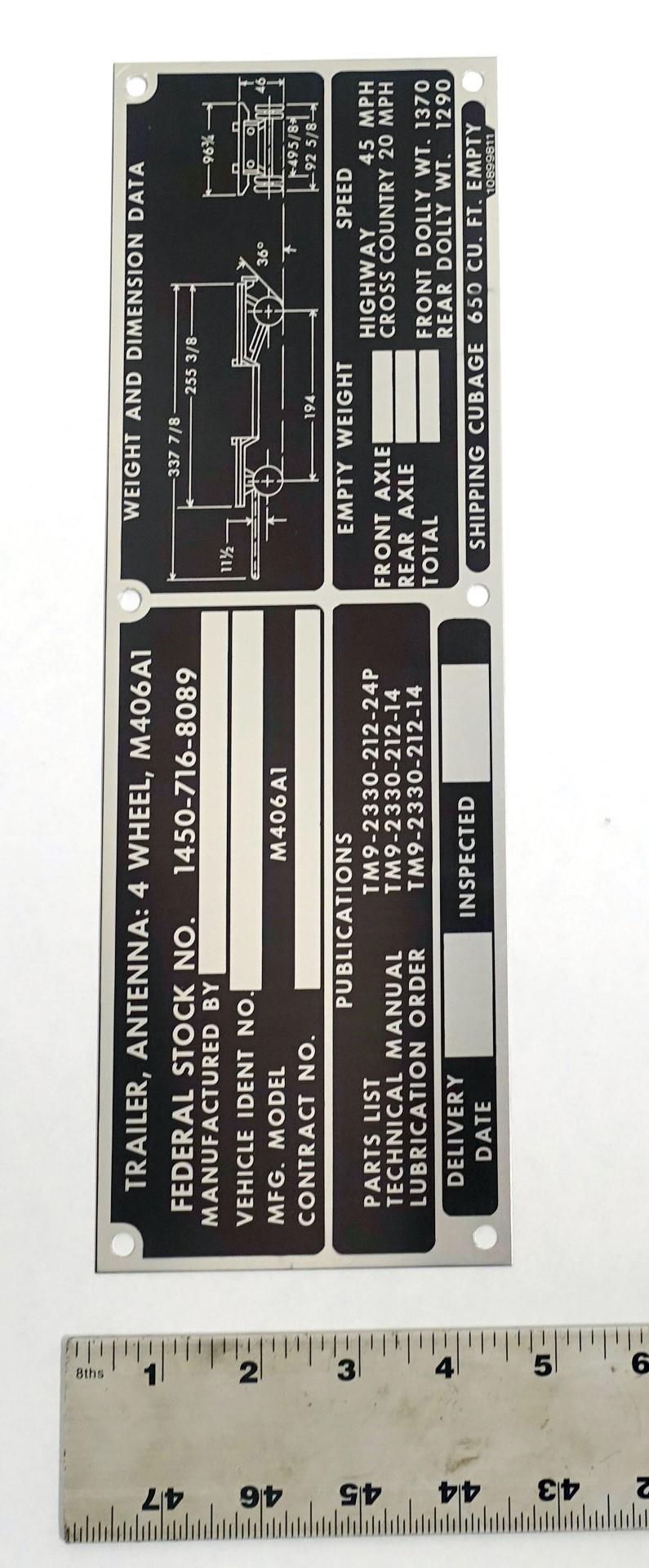 DT-431 | DT-431 M406A1 4 Wheel Antenna Trailer Data Plate NOS (3).JPG