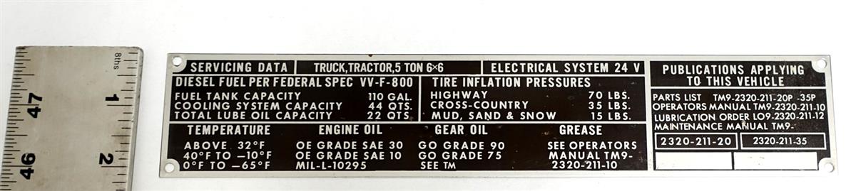 DT-438 | DT-438 5 Ton Tractor Truck 24 Volt Electrical Servicing Data Tag NOS (2).JPG