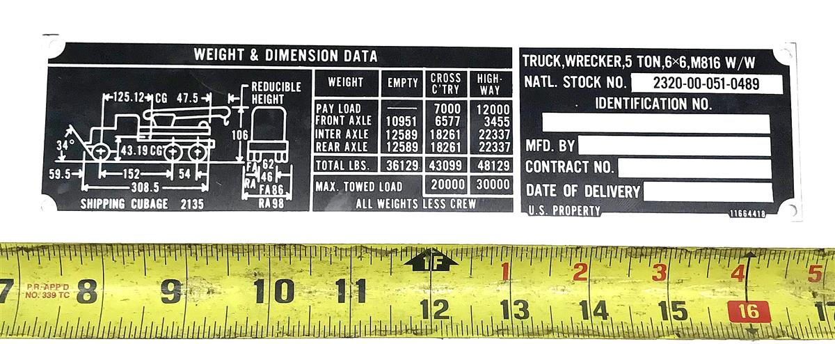 DT-442 | DT-442  M816 Wrecker Truck Weight and Dimension Data Plate (2).jpg