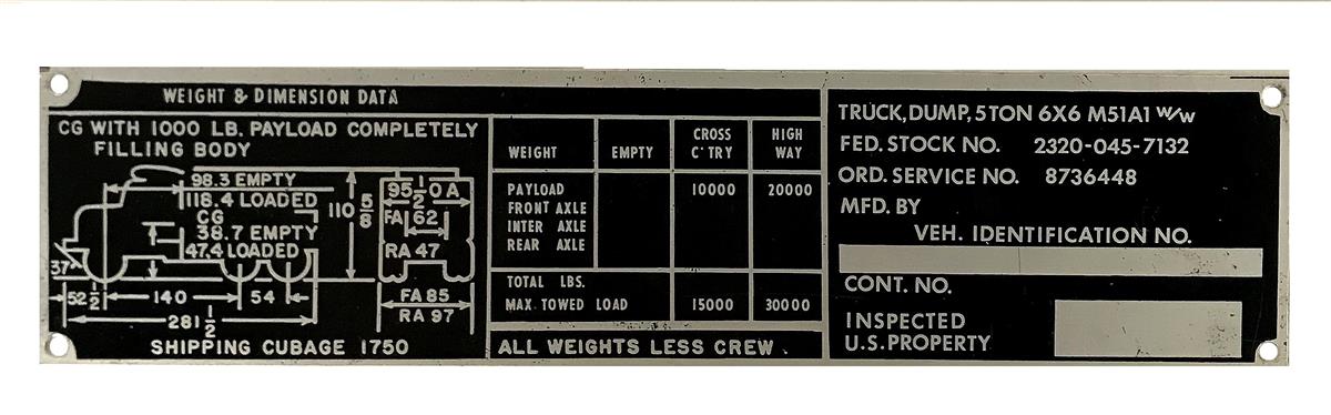 DT-462 | DT-462  M51A1 Dump truck Weight and Dimension Data Tag (1).jpg