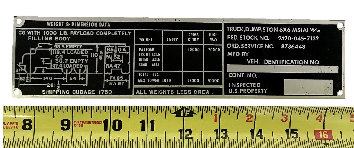 DT-462 | DT-462  M51A1 Dump truck Weight and Dimension Data Tag (4).jpg