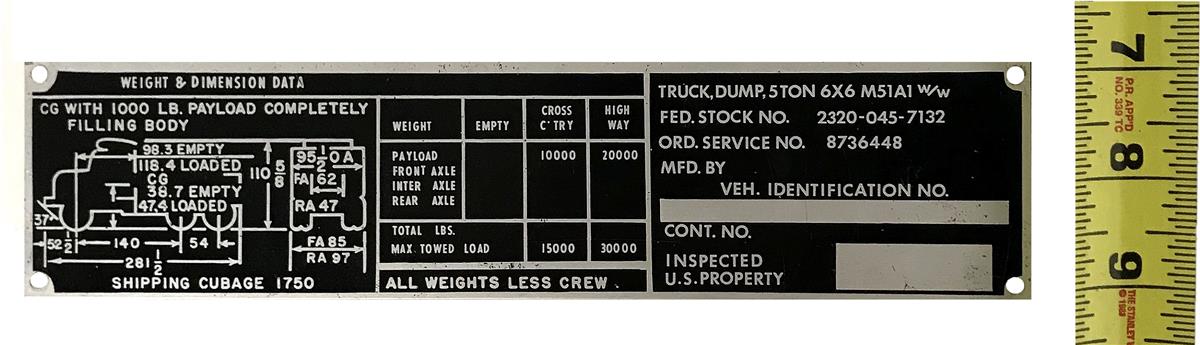 DT-462 | DT-462  M51A1 Dump truck Weight and Dimension Data Tag (5).jpg