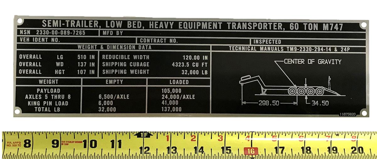 DT-466 | DT-466  Heavy Equipment Transporter Trailer Weight and Dimension Data Plate (4).jpg