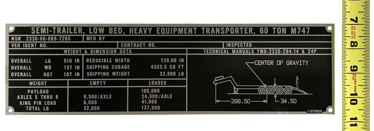 DT-466 | DT-466  Heavy Equipment Transporter Trailer Weight and Dimension Data Plate (5).jpg