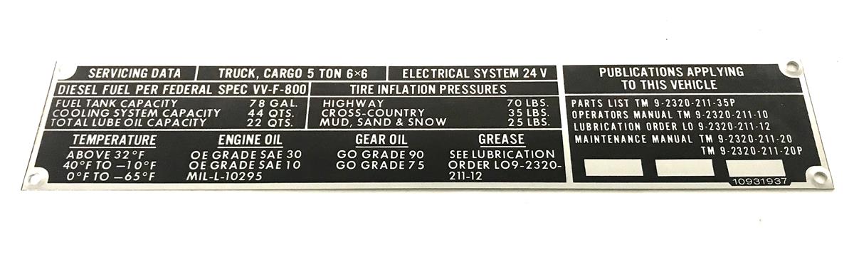 DT-503 | DT-503 5 Ton Cargo Truck Servicing Data Plate (2).jpg