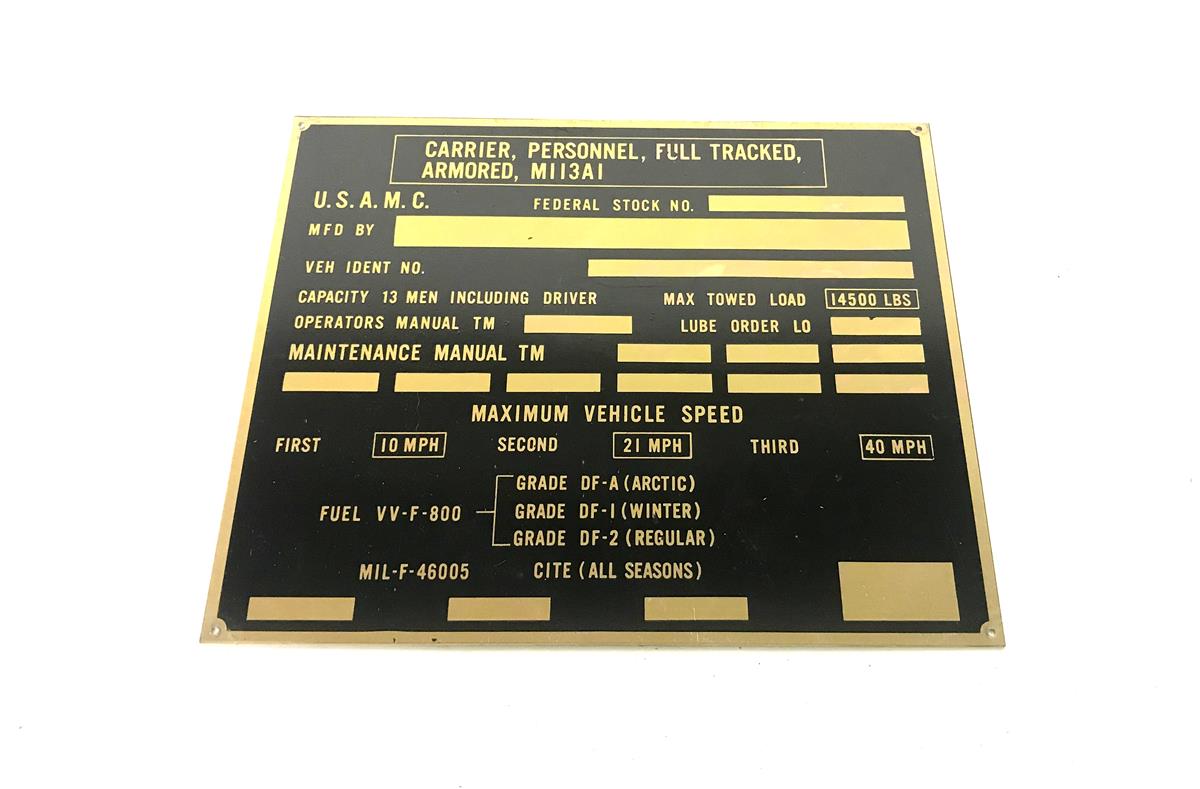 DT-504 | DT-504 M113A1 Personnel Carrier Data Plate (2).jpg