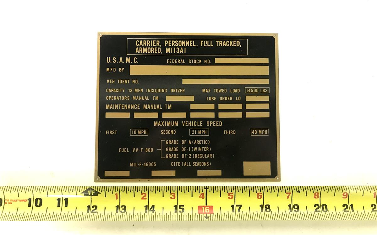 DT-504 | DT-504 M113A1 Personnel Carrier Data Plate (5).jpg