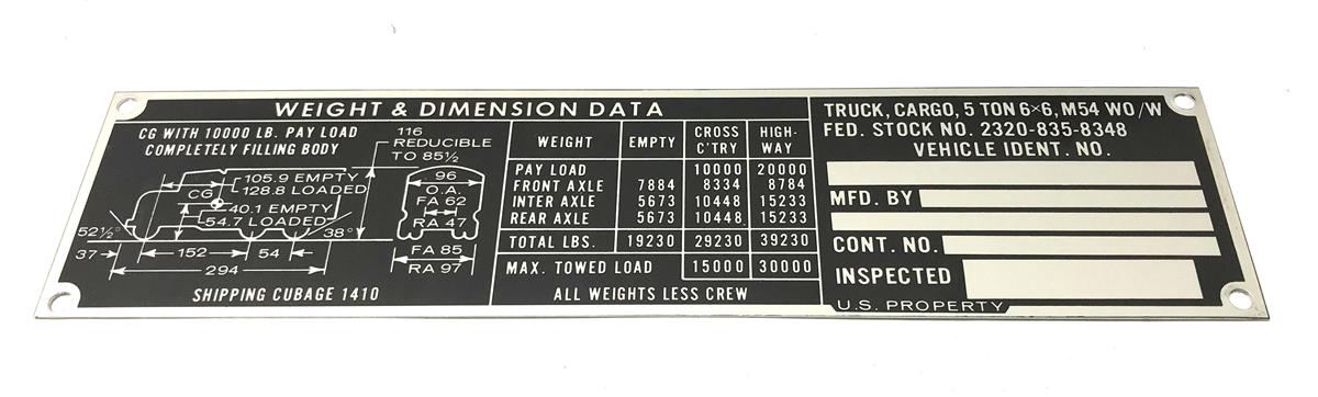 DT-505 | DT-505 M54 Cargo Truck Weight and Dimension Data Plate (1).jpg