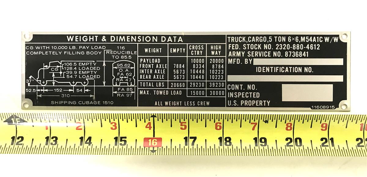 DT-522 | DT-522 M54A1C Cargo Truck Weight and Dimension Data Plate (2).jpg