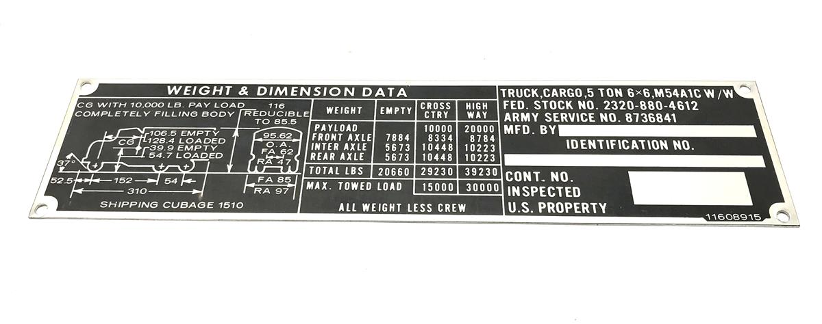 DT-522 | DT-522 M54A1C Cargo Truck Weight and Dimension Data Plate (3).jpg