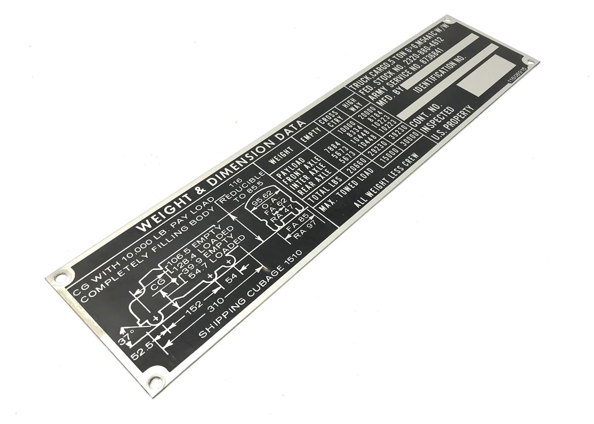 DT-522 | DT-522 M54A1C Cargo Truck Weight and Dimension Data Plate (4).jpg