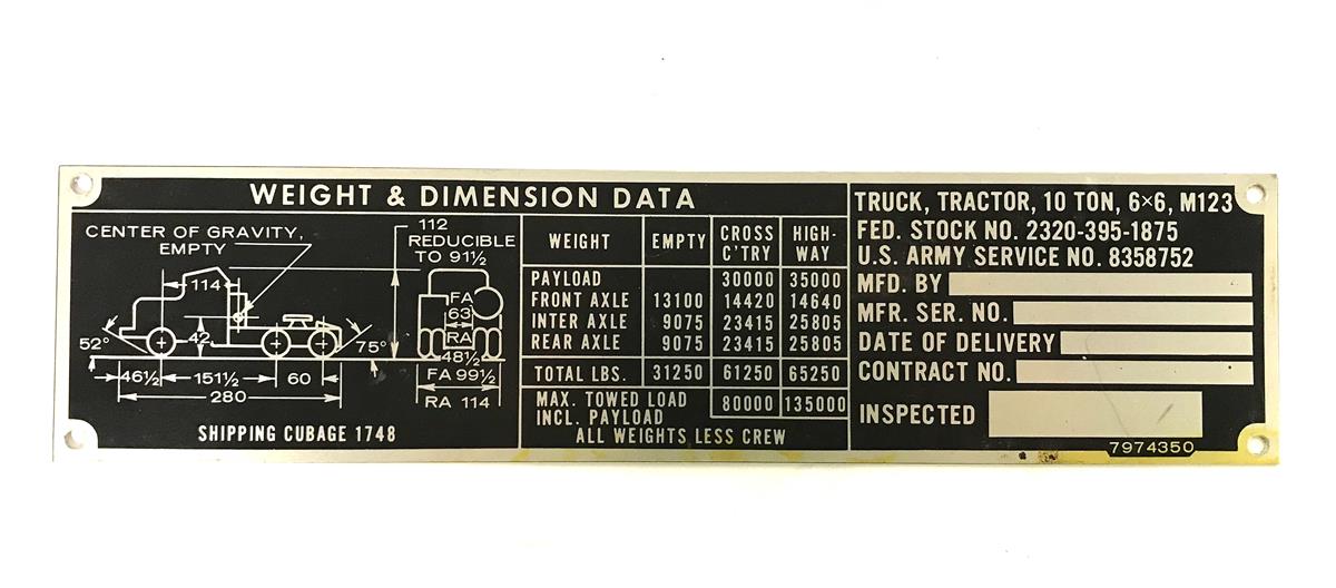 DT-528 | DT-528 M123 Tractor Truck Weight and Dimension Data Plate (1).jpg