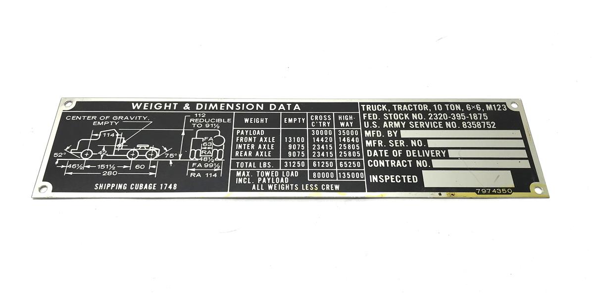 DT-528 | DT-528 M123 Tractor Truck Weight and Dimension Data Plate (3).jpg