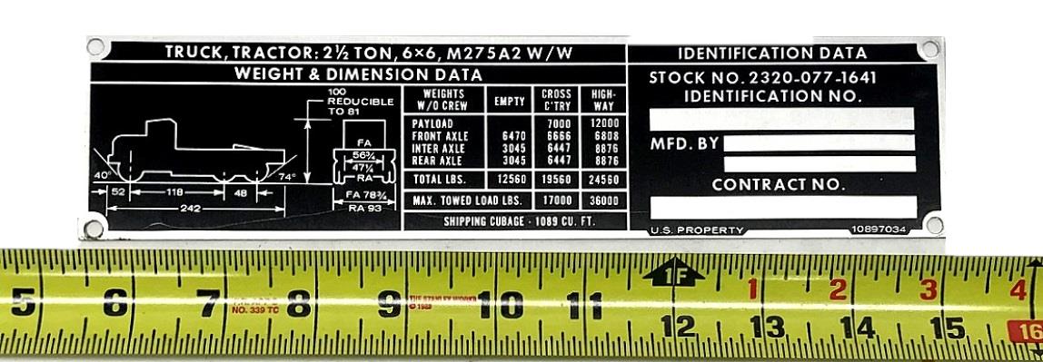 DT-557 | DT-557 M275A2 Tractor Truck Weight and Dimension Data Plate (1).jpg