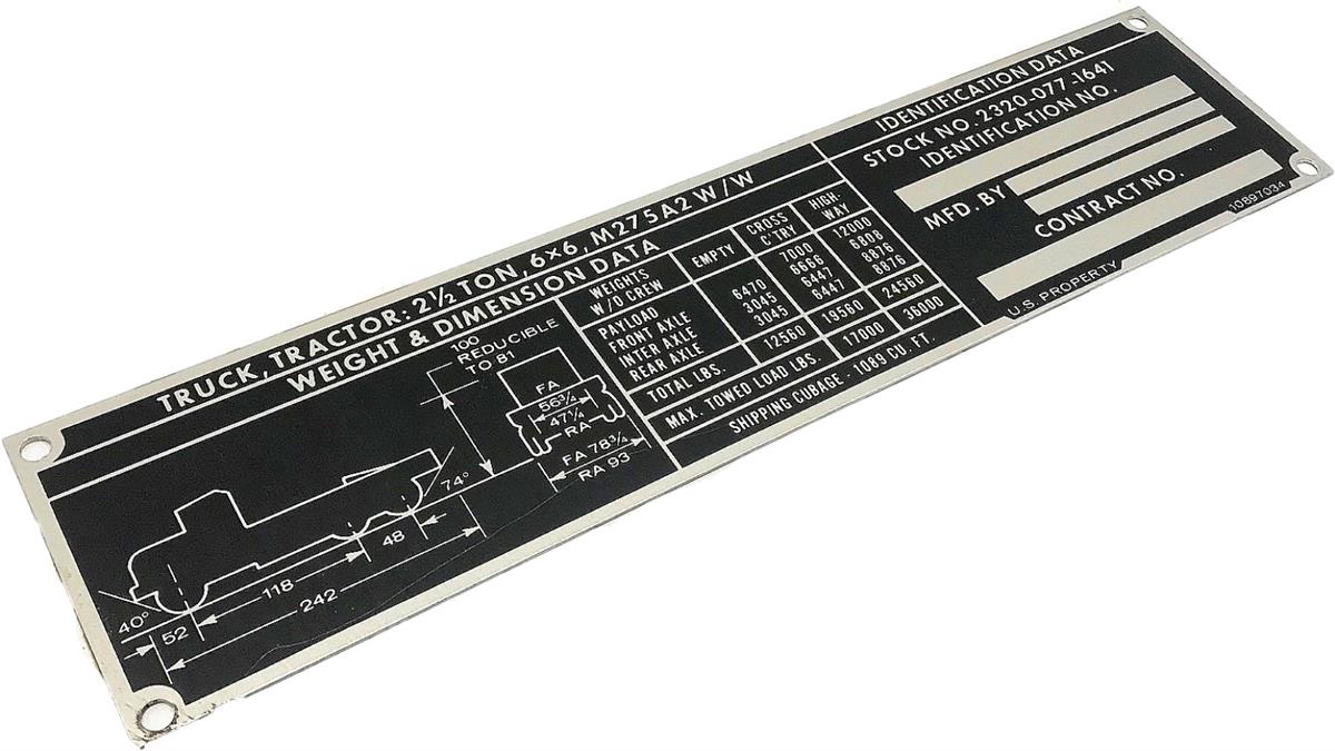 DT-557 | DT-557 M275A2 Tractor Truck Weight and Dimension Data Plate (5).jpg