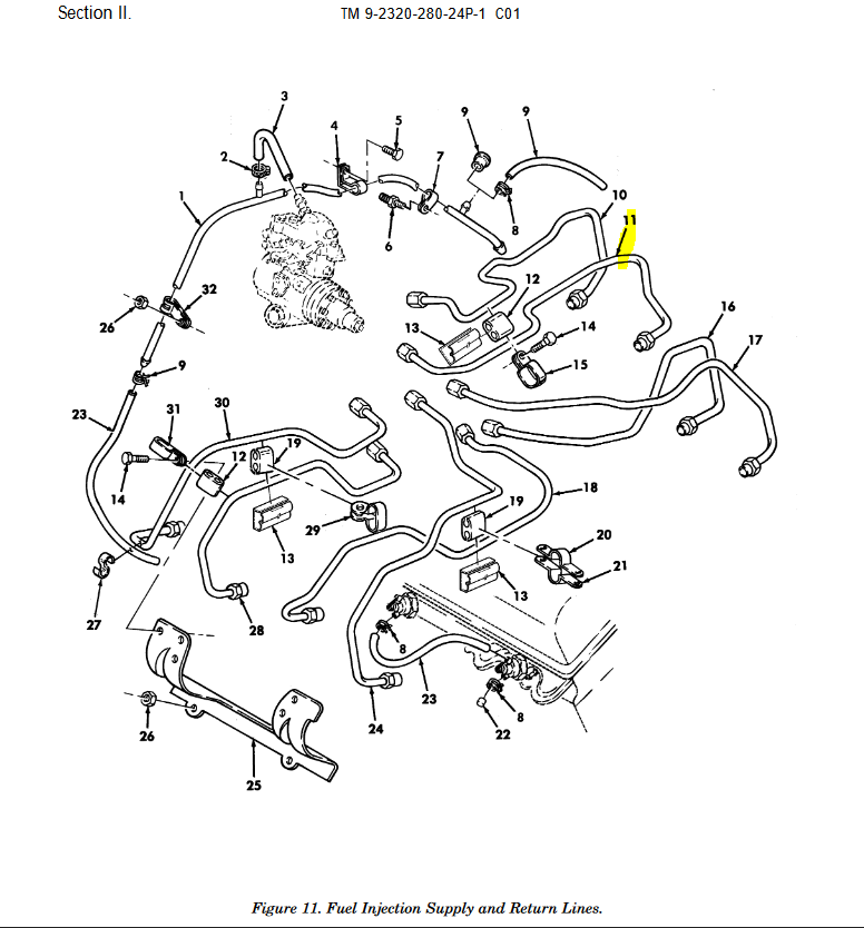 HM-119 | HM-119 4TH Fuel Injection Line 6.2L GM Style Diesel Engine HMMWV Dia 1.PNG