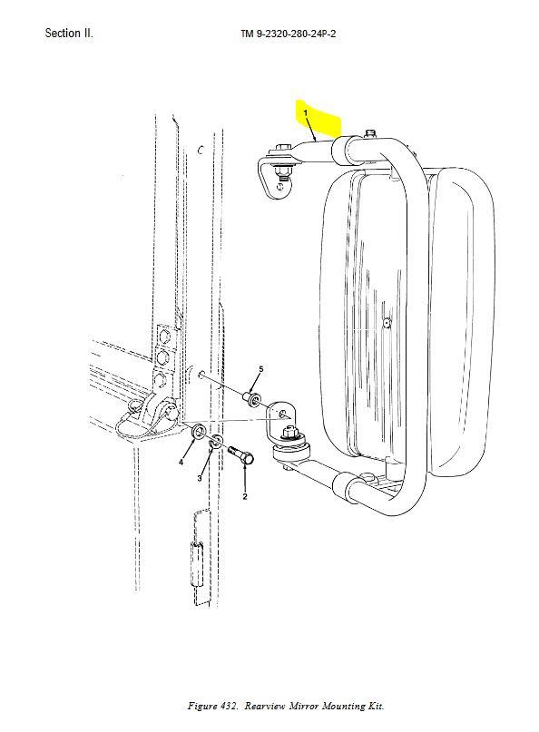 HM-3473 | HM-3473 Right Passenger Side Tan Rearview Mirror with Mounting Arm Bracket HMMWV Dia1.JPG