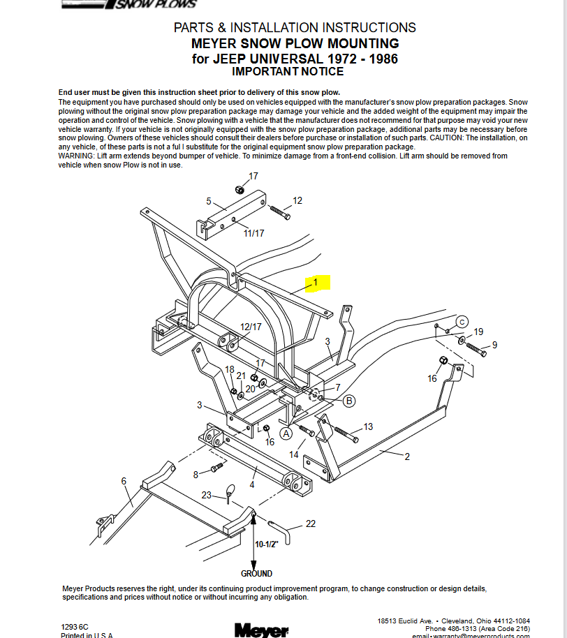 SNOW-079 | SNOW-079  Meyer Old Style Conventional Mount Jeep CJ Lift Frame Meyer Snow Plow Dia 2 (.PNG