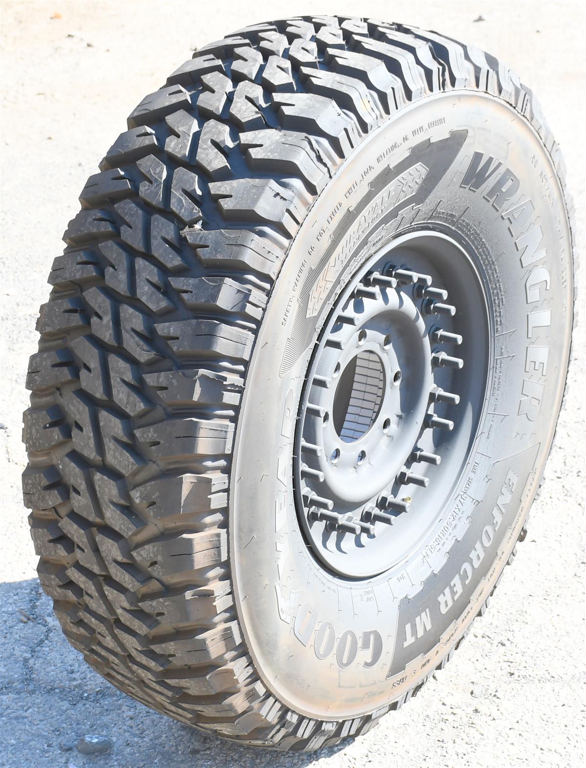 TI-1876 | TI-1876  Goodyear Wrangler Enforcer MT 37x12.50R16.5LT Mounted on 24 Bolt Rim 100% Tread HMMWV (6).JPG